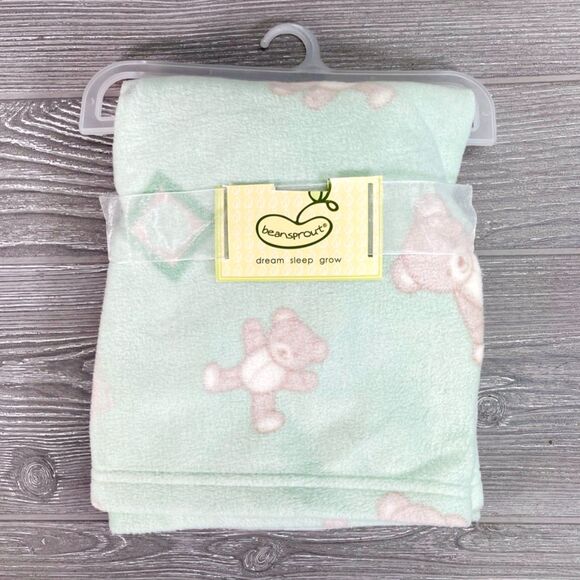 Beansprout Mint Green Teddy Bear Fleece Baby Blanket 30x36 Pem-America - NEW! - Picture 1 of 10